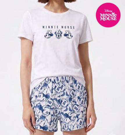 VER. PIJAMA MUJER REMERA DE ALGODÓN Y SHORT DE JERSEY ESTAMPADO "MINNIE"