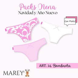 [MAR24R] PACK X3 BOMBACHAS DE NENA LINEA NAVIDAD ROSAS