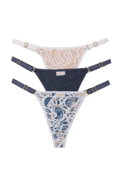 [FRA5015] PACK X3 TANGA REGULABLE CAVADA DE ALGODÓN Y LYCRA ESTAMPADA "MEDITERRANEO"