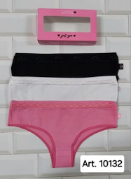 [SAY10132] PACK X 3 CULOTTE CLASICO DE ALGODÓN Y LYCRA CON CINTURA Y PUNTILLA
