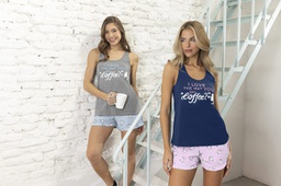 [LEN26708] VER. PIJAMA MUSCULOSA ESTAMPADA Y SHORT "COFFEE"
