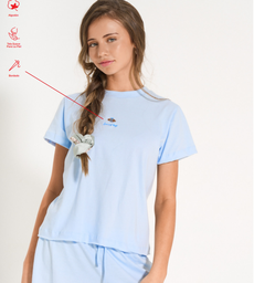 [ELE2771] VER. PIJAMA TEENS REMERA LISA CON DETALLE BORDADO Y SHORT