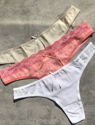 [KIE6141] PACK X3 COLALES DE ALGODÓN Y LYCRA CON PUNTILLA Y MOÑOS